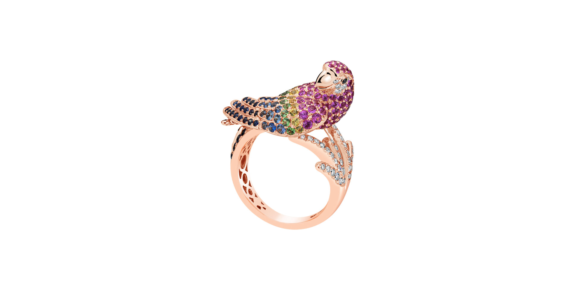 Diamond ring with Sapphire and Garnet Exotic Parrot