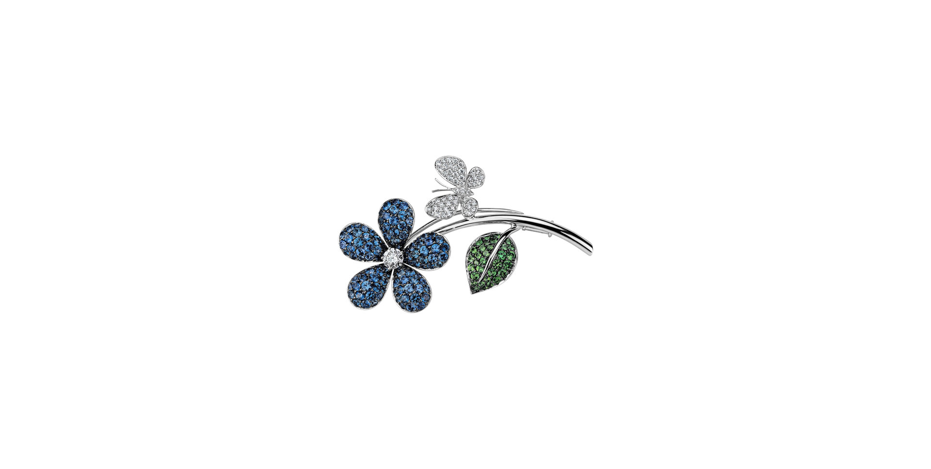 Diamond brooch with Sapphire and Garnet Heavenly Flower