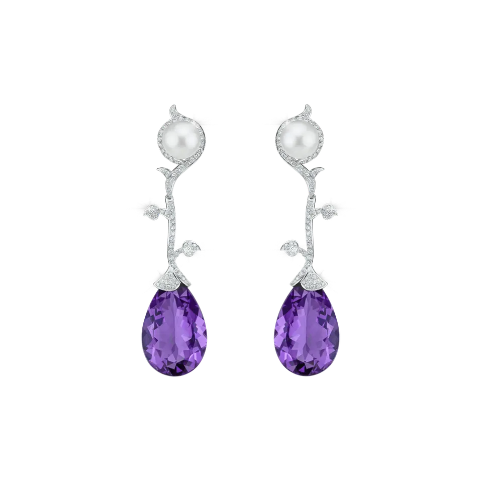 Diamond earrings with Amethyst and Pearl Nealaris