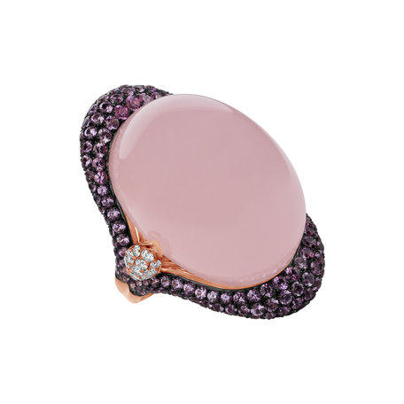 Diamond ring with Rose Quartz and Sapphire Venus Elegance