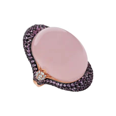 Diamond ring with Rose Quartz and Sapphire Venus Elegance