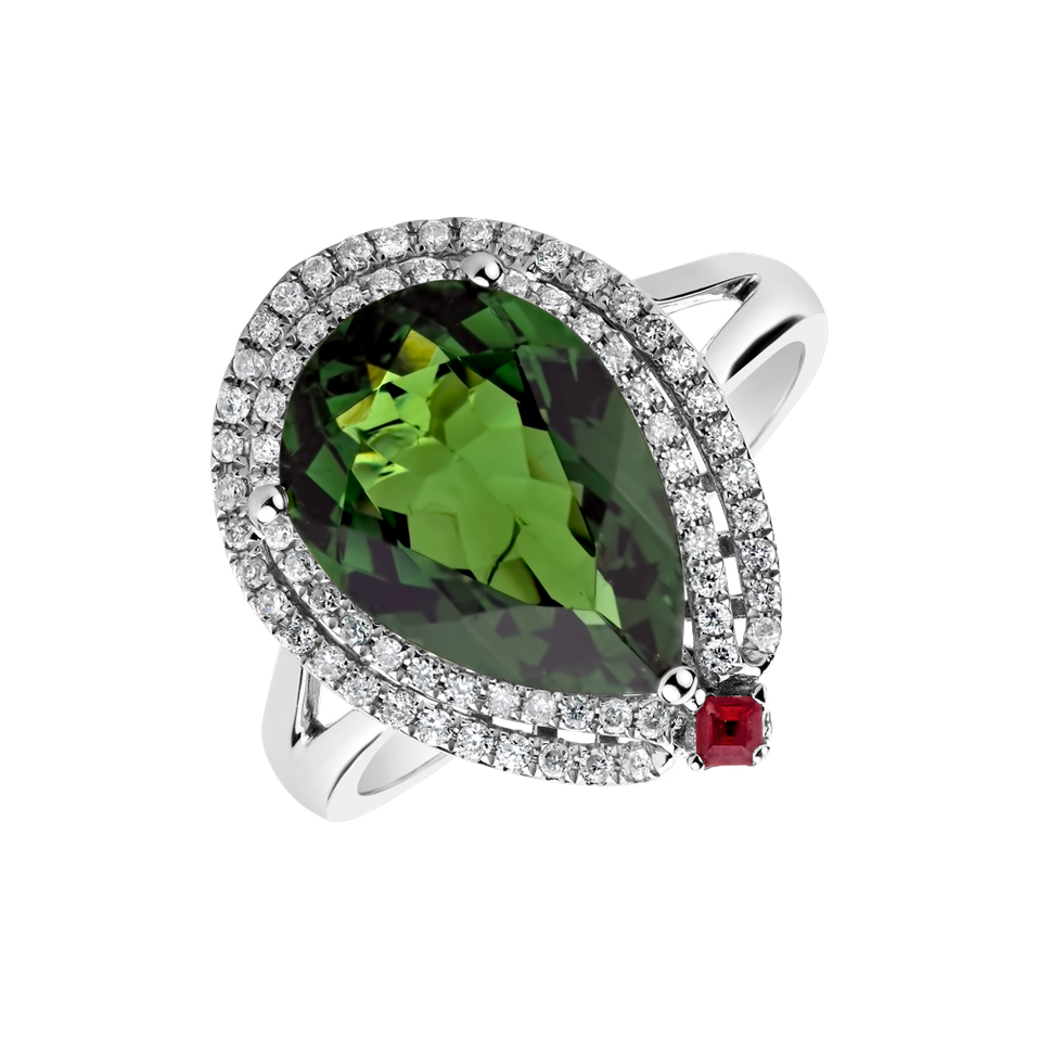 Diamond ring with Tourmalíne and Ruby Chance of Nature