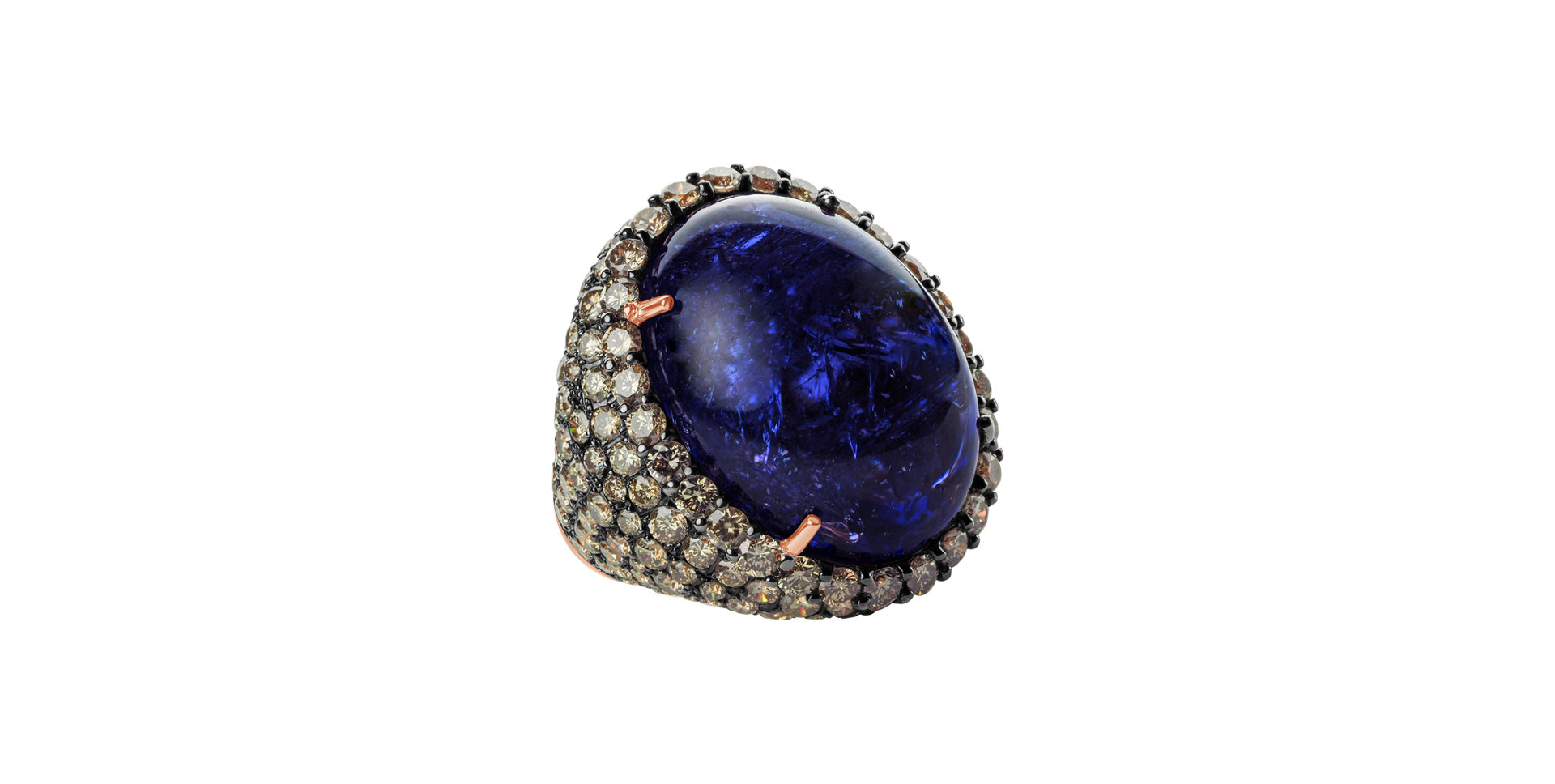 Ring with Tanzanite and brown diamonds Blue Eye