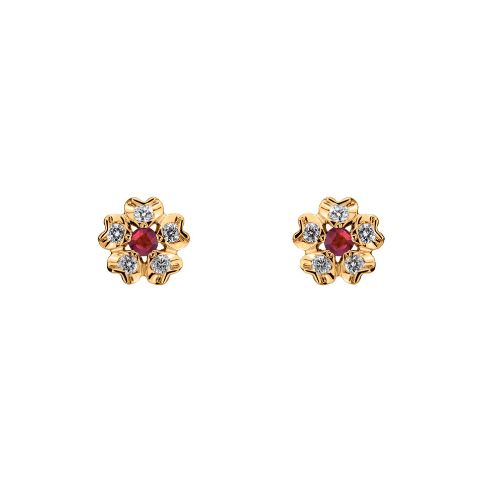 Earrings with Ruby and black diamonds Asters