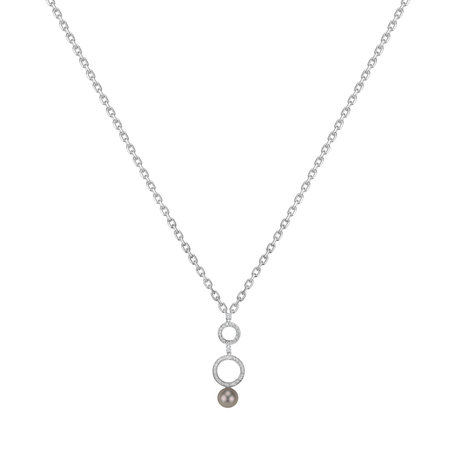 Diamond necklace with Pearl Black Ocean Circles