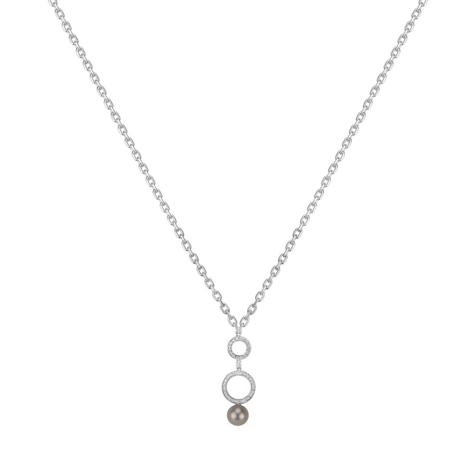 Diamond necklace with Pearl Black Ocean Circles