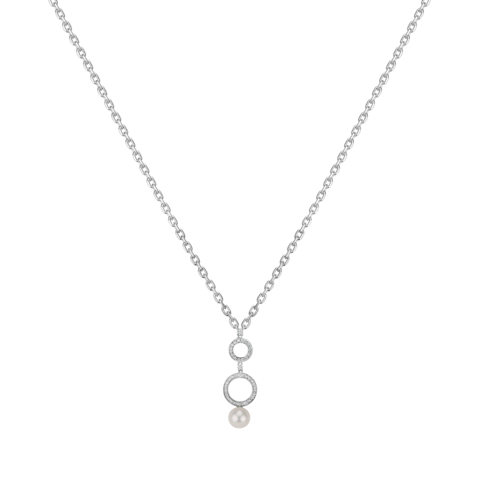 Diamond necklace with Pearl White Ocean Circles