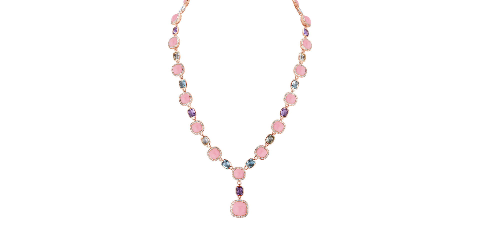 Diamond necklace with Amethyst, Topaz and Rose Quartz Caesarean Magic