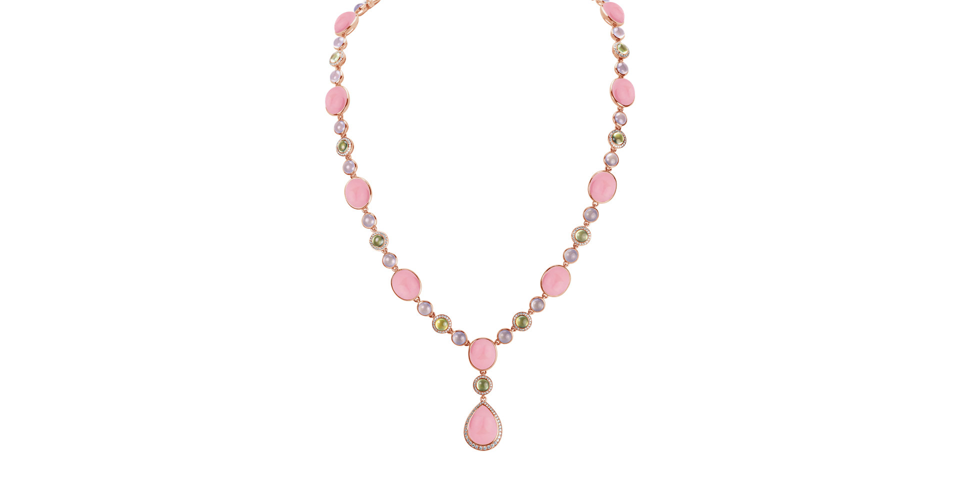 Diamond necklace with Chalcedony, Prehnite and Rose Quartz Caesarean Sin