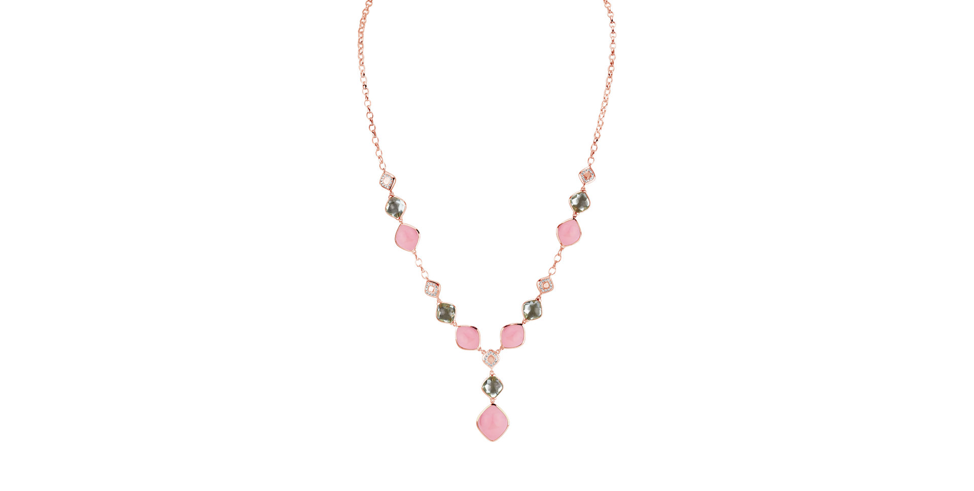 Diamond necklace with Amethyst and Rose Quartz Caesarean Charm