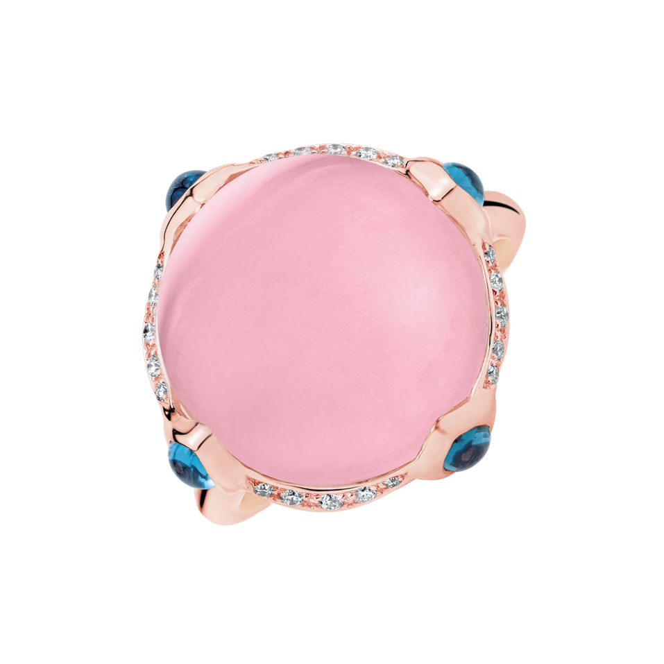 Diamond ring with Topaz and Rose Quartz Proof of Love