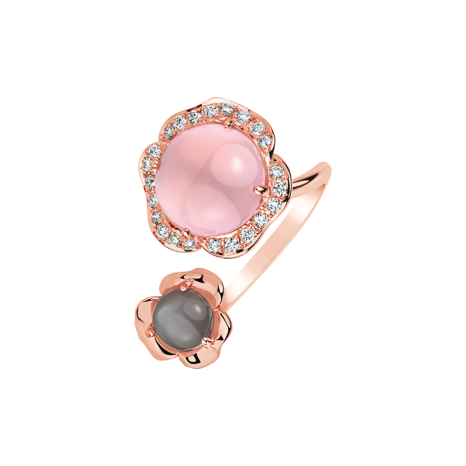 Diamond ring with Moonstone and Rose Quartz East of Eden