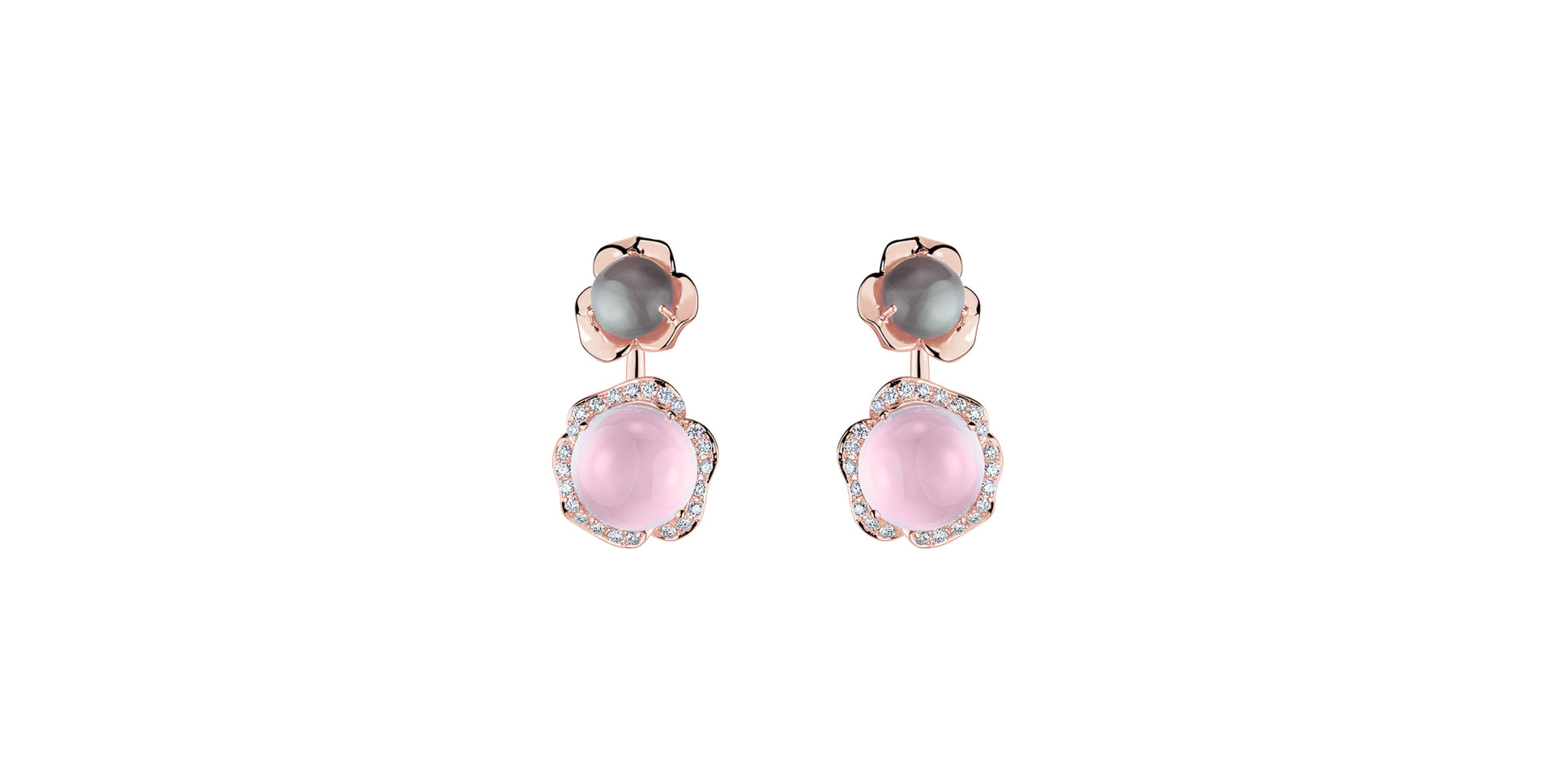 Diamond earrings with Moonstone and Rose Quartz East of Eden