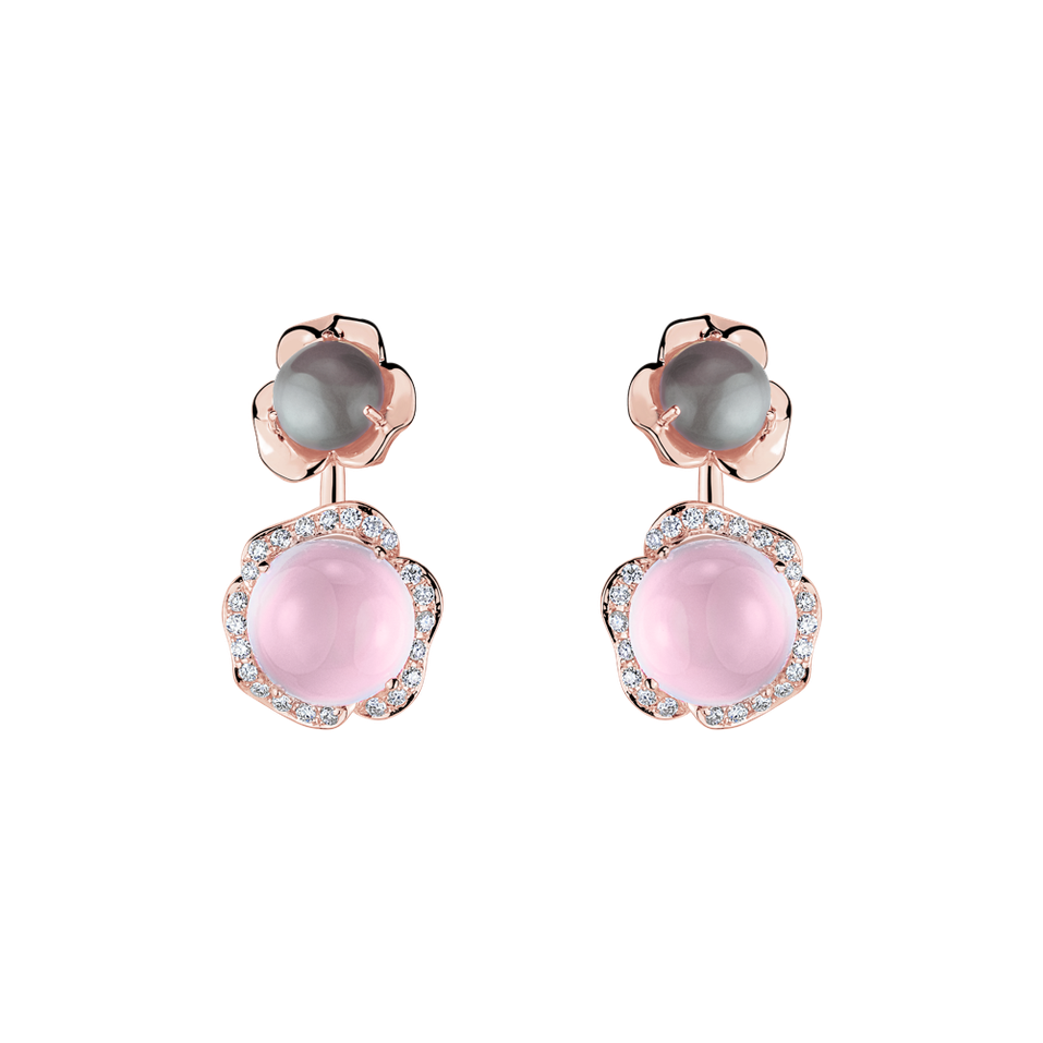 Diamond earrings with Moonstone and Rose Quartz East of Eden
