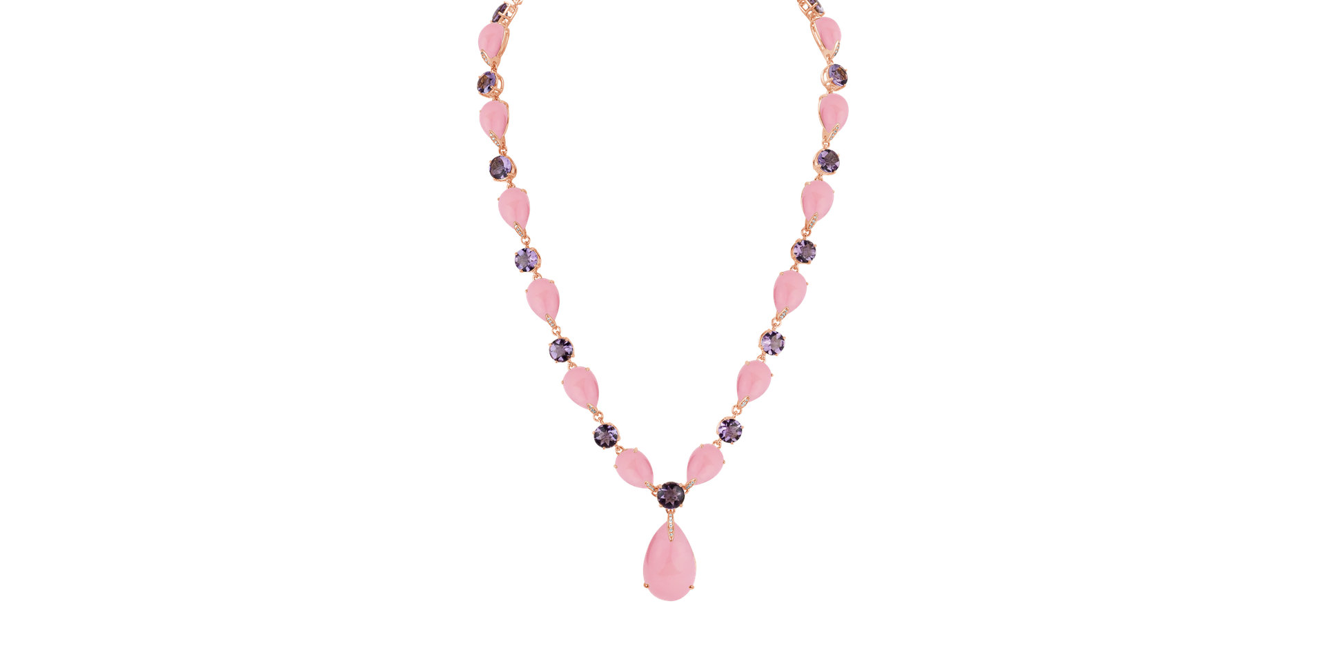 Diamond necklace with Amethyst and Rose Quartz Caesarean Glam