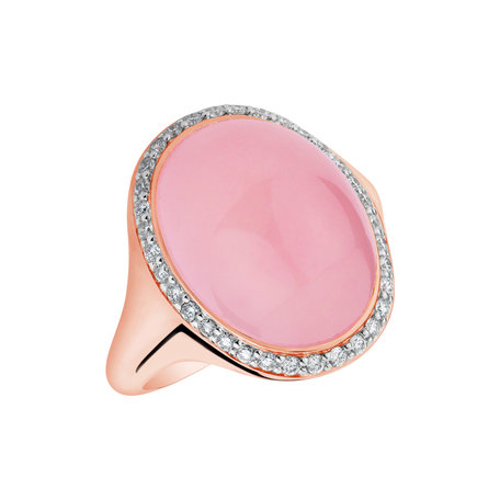 18ct rose gold diamond ring with Rose Quartz Spring Rose