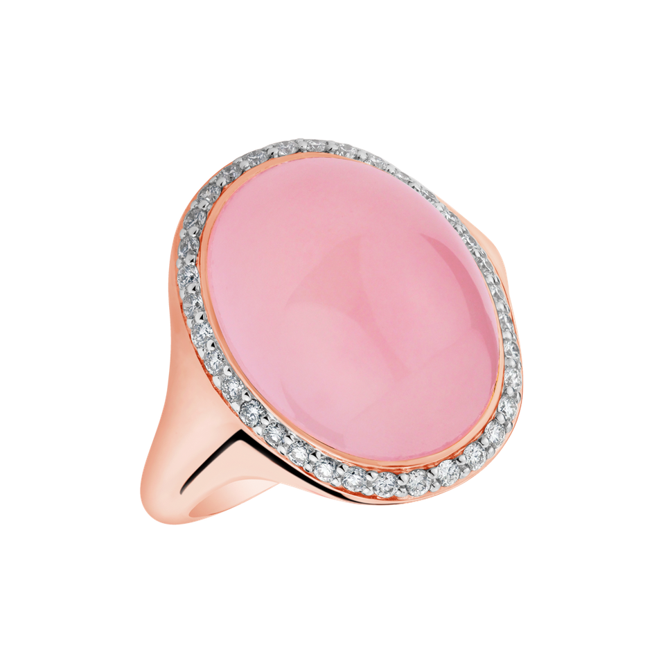 18ct rose gold diamond ring with Rose Quartz Spring Rose