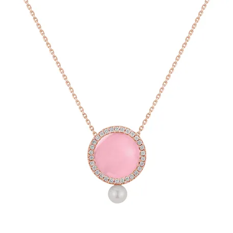 Diamond necklace with Rose Quartz and Pearl Aerwyna