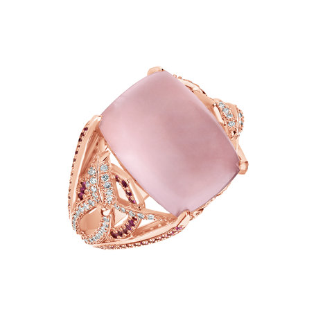 Diamond ring with Rose Quartz and Sapphire Fascinating Ladyship