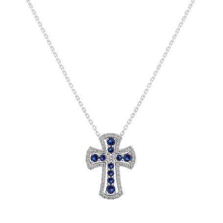Diamond pendant with Sapphire Gothic Cross