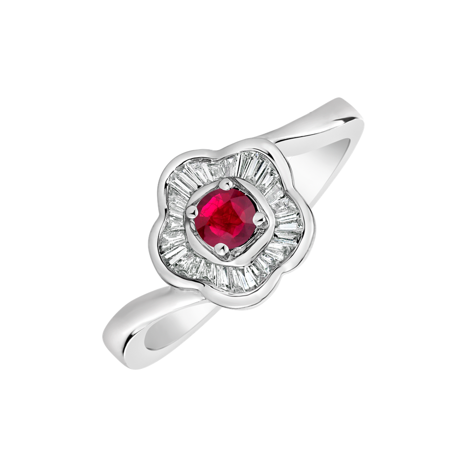 Diamond ring with Ruby Tiny Flower