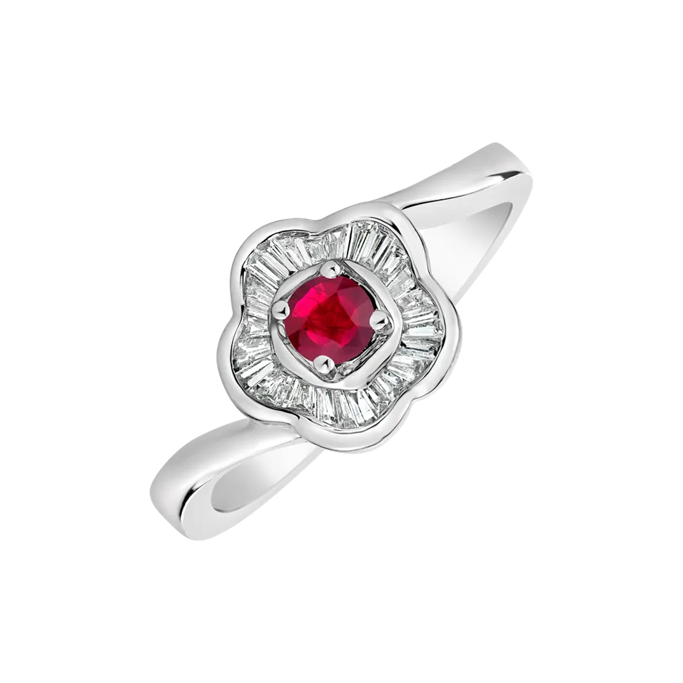 Diamond ring with Ruby Tiny Flower
