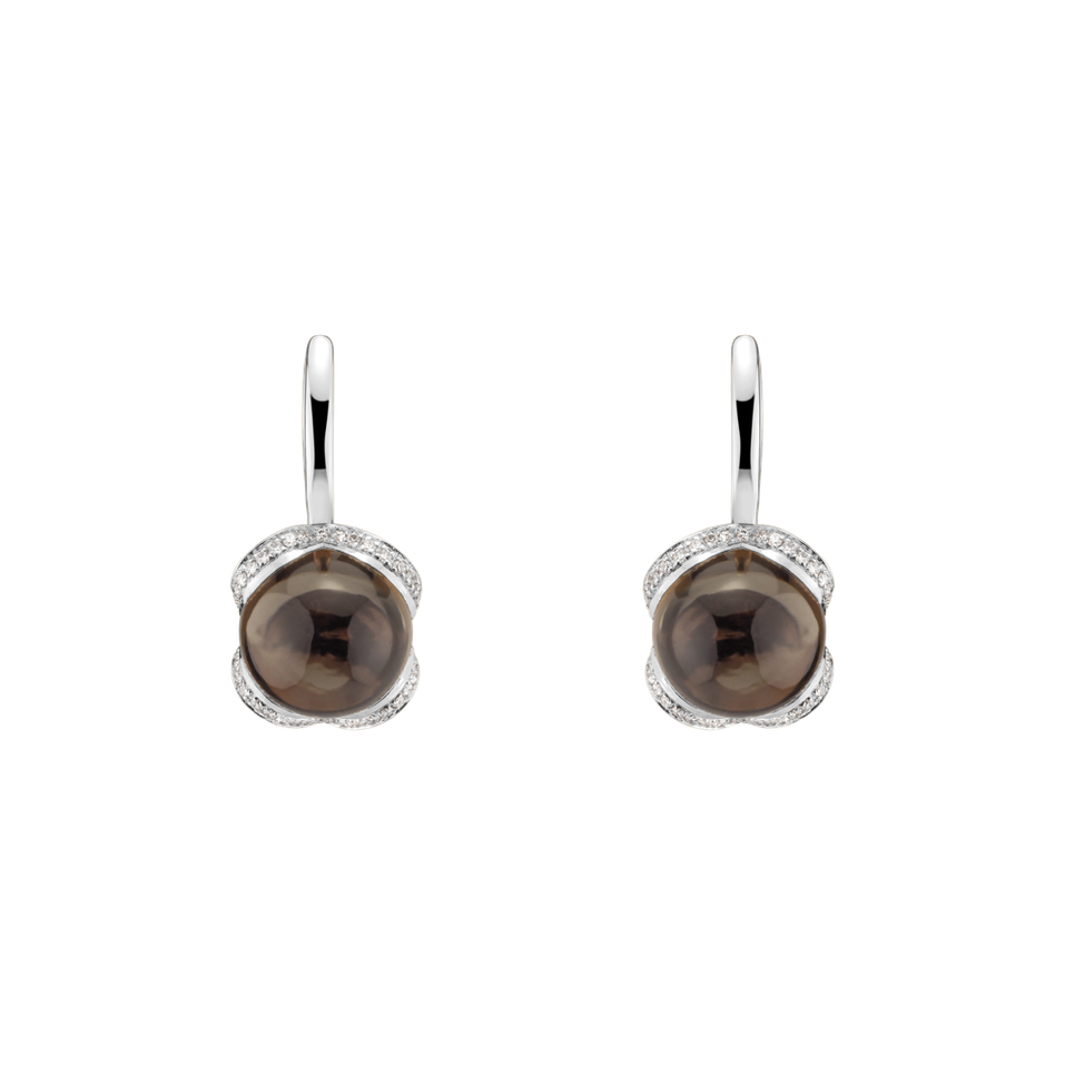 14ct white gold diamond earrings with Smoky Quartz Rainbow Wish