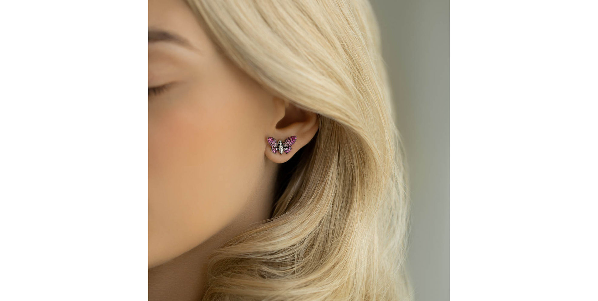 Diamond earrings with Ruby and Sapphire Graceful Butterfly