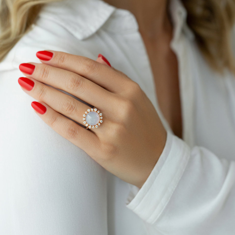 Diamond ring with Chalcedony Divine Drop