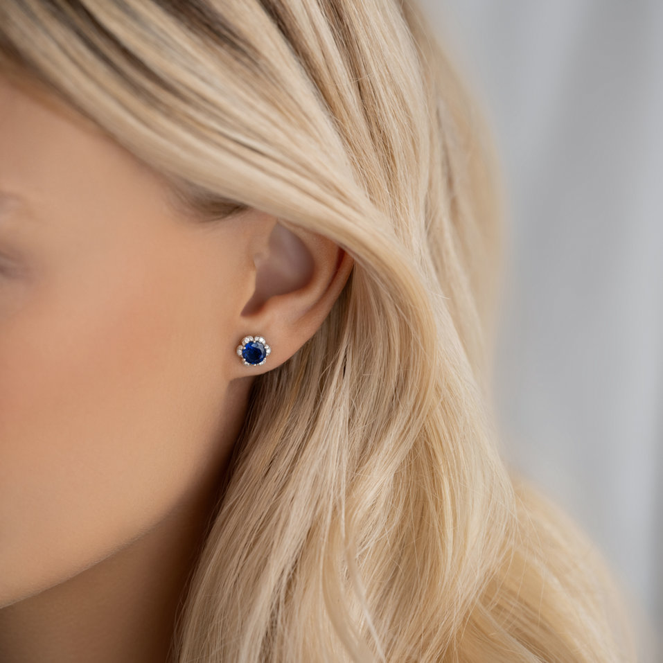 Diamond earrings with Sapphire Deep Blossoms