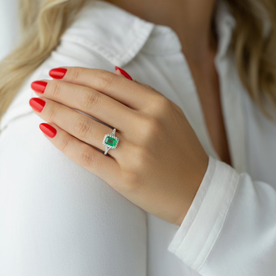 Diamond ring with Emerald Fantasy Gem