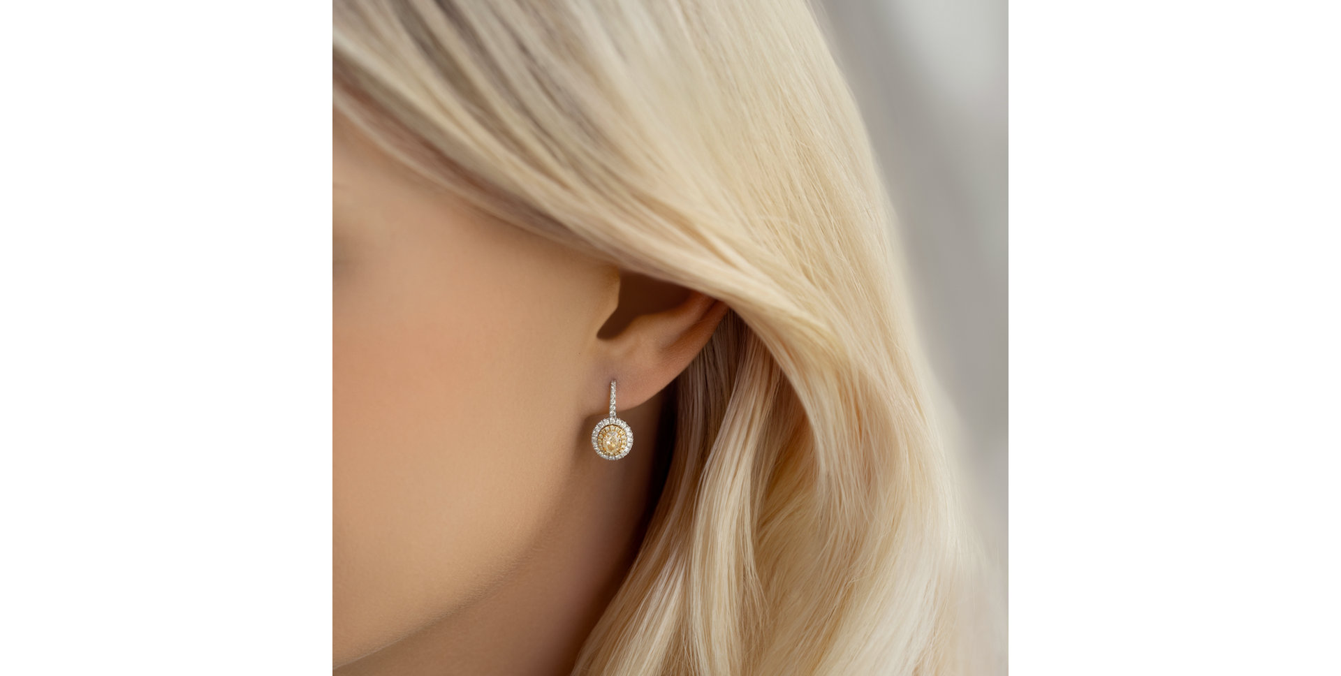 Earrings with yellow and white diamonds Glossy Sun