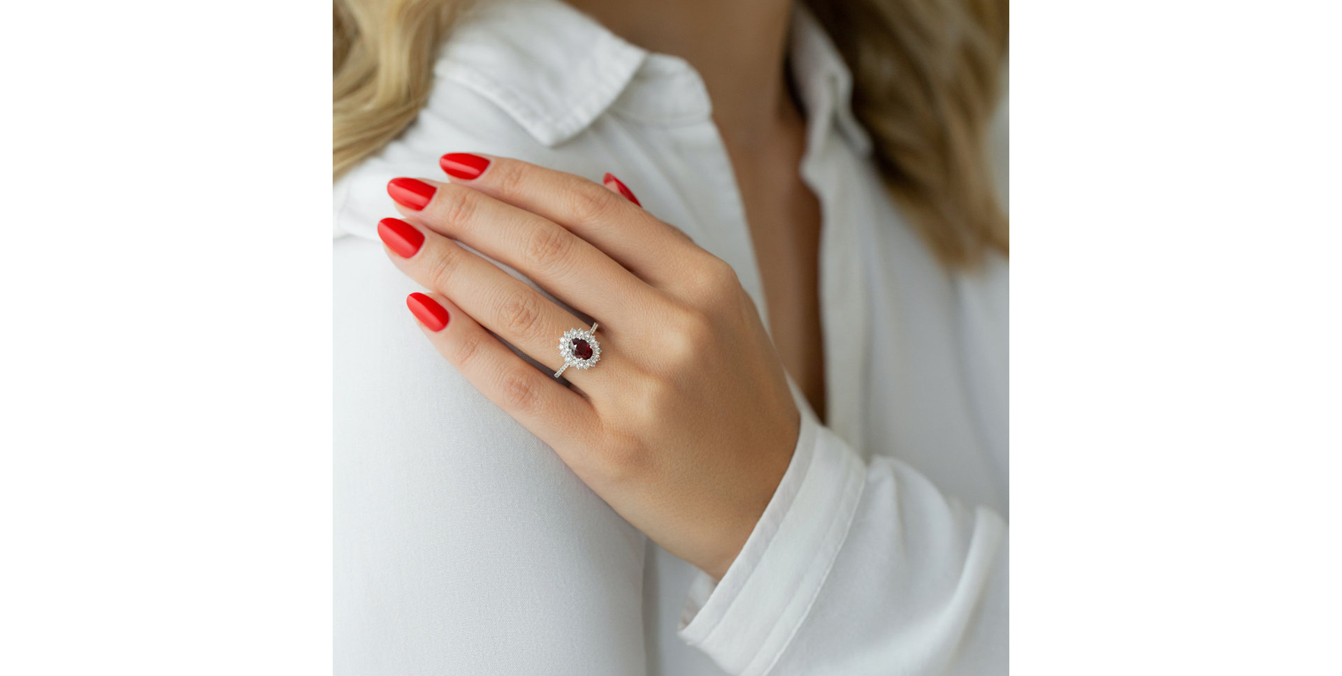 Diamond ring with Ruby Aurora Goddess