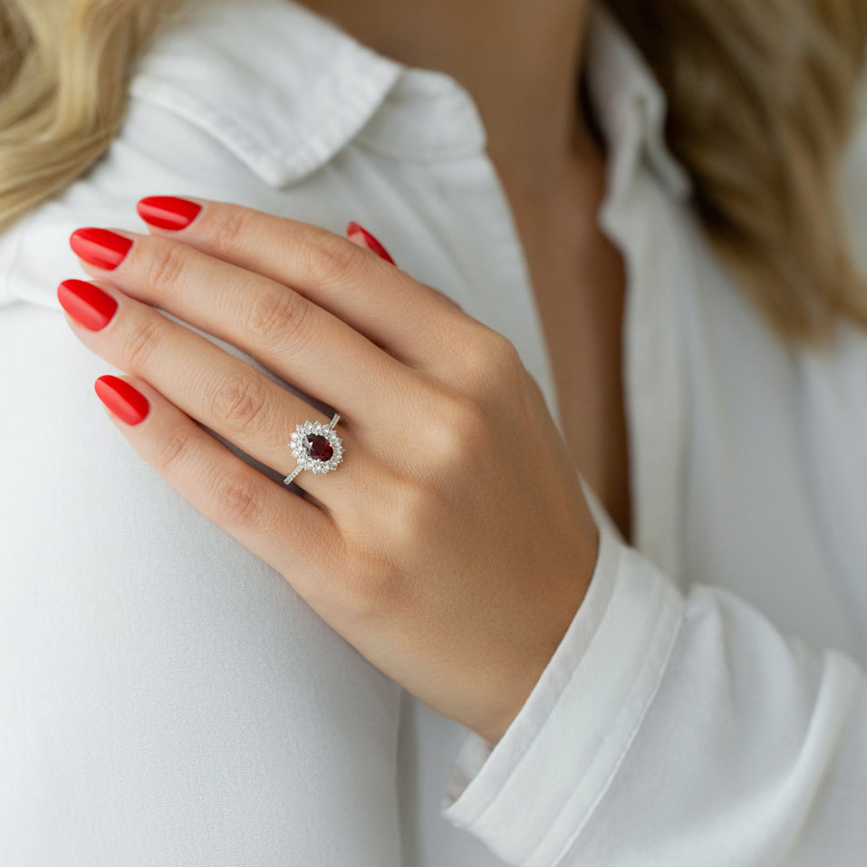 Diamond ring with Ruby Aurora Goddess