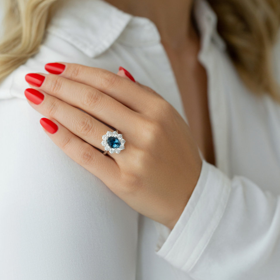 Diamond ring with Sapphire Sky Goddess