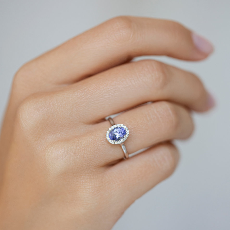 Diamond ring with Tanzanite Princess