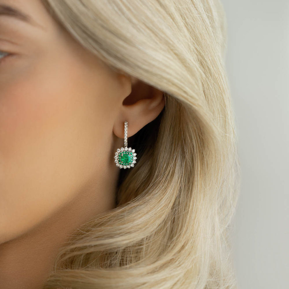 Diamond earrings with Emerald Radiant Shine