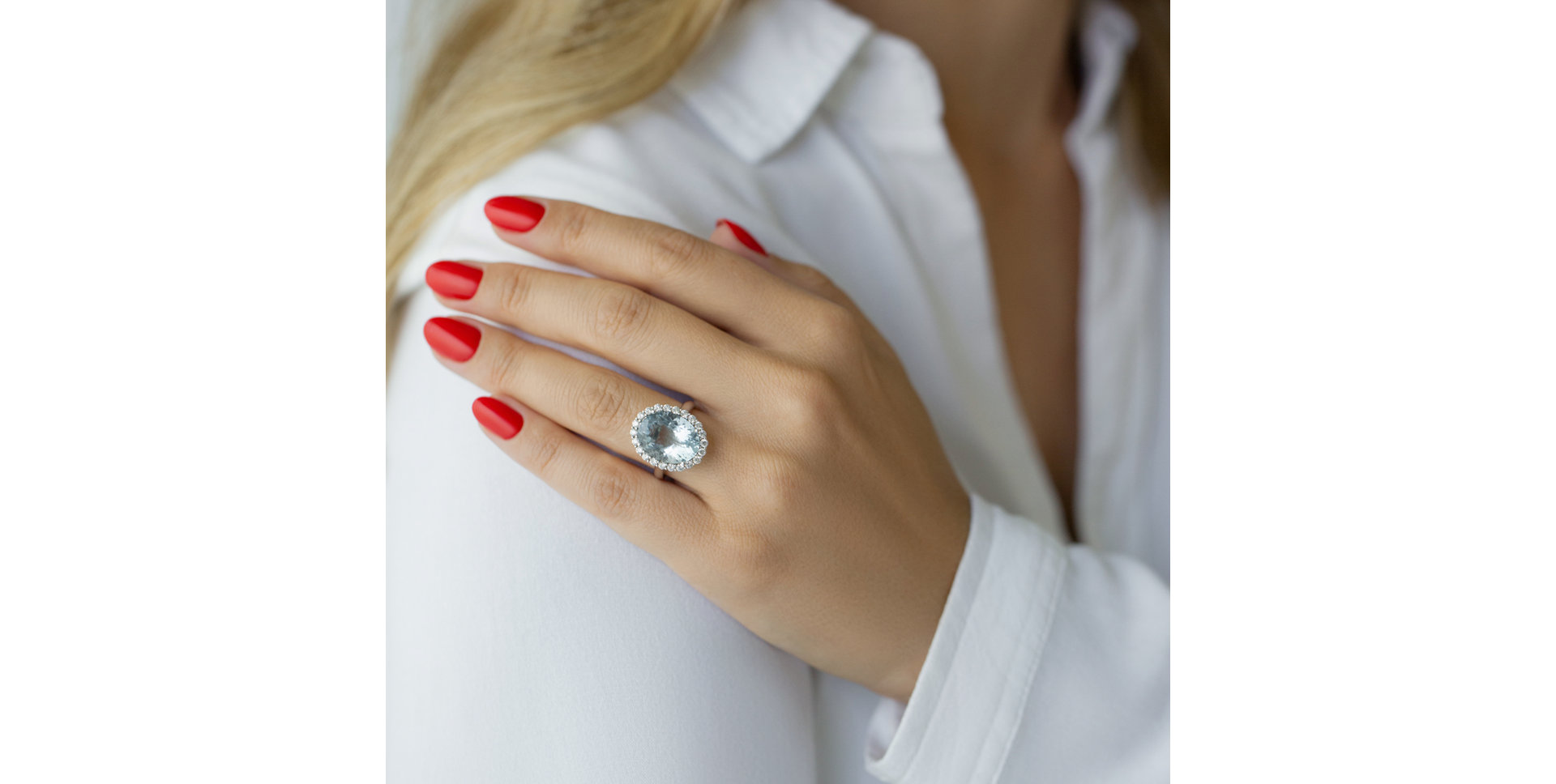 Diamond ring with Aquamarine Fairy Sky