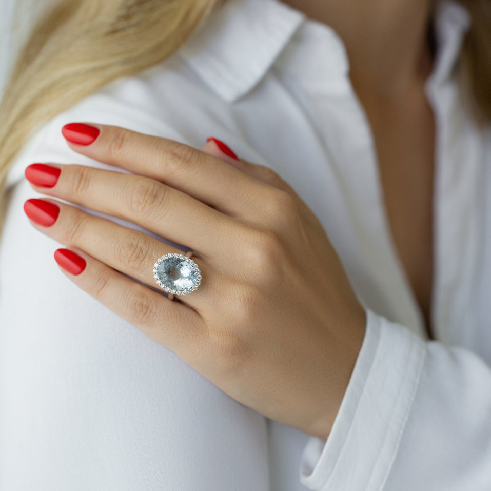 Diamond ring with Aquamarine Fairy Sky