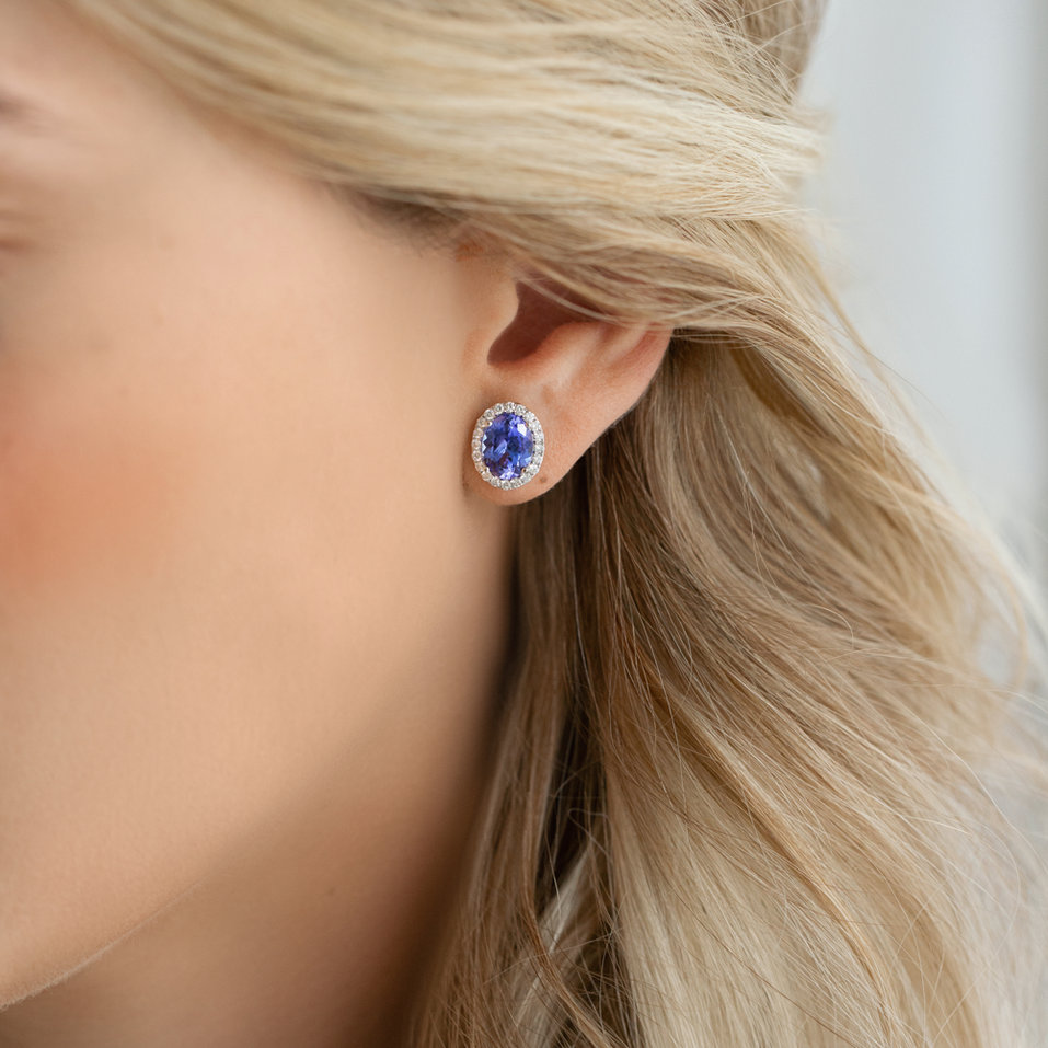 Diamond earrings with Tanzanite Princess
