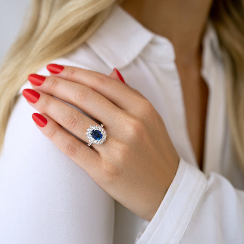 Diamond ring with Sapphire Princess Hope