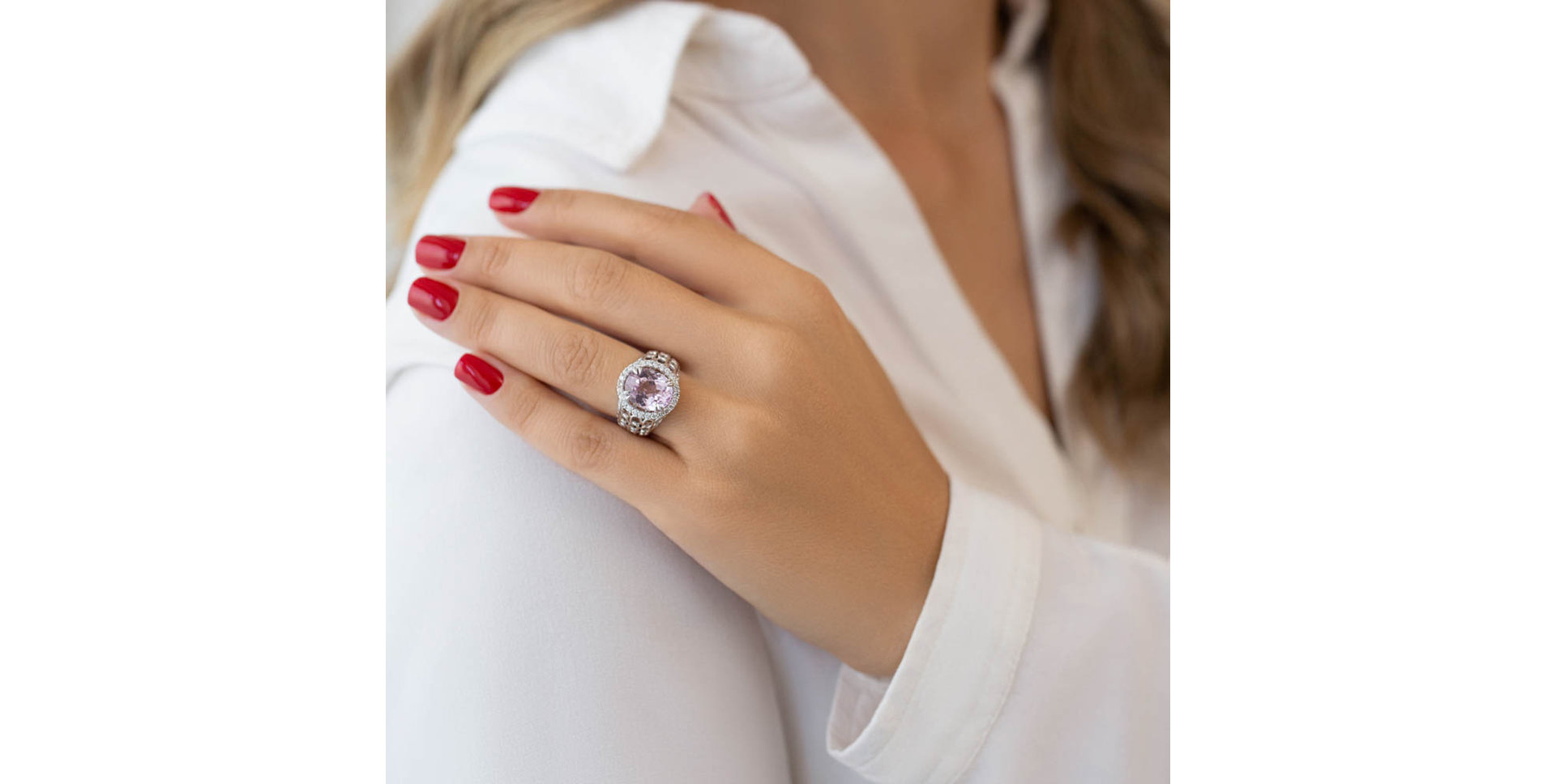 Diamond ring with Kunzite Windy Storm