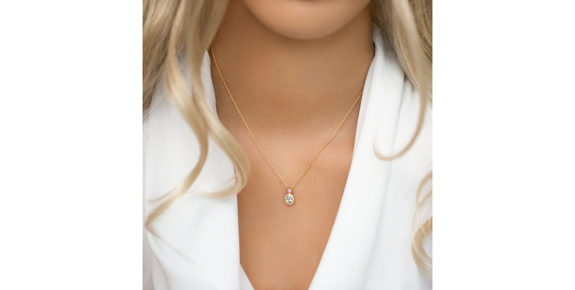 Diamond necklace with Aquamarine and Sapphire Lèpre