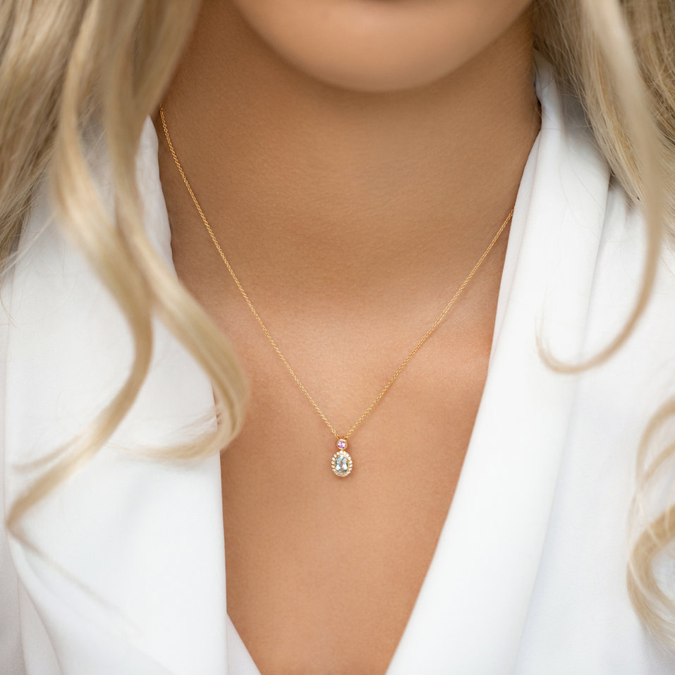 Diamond necklace with Aquamarine and Sapphire Lèpre