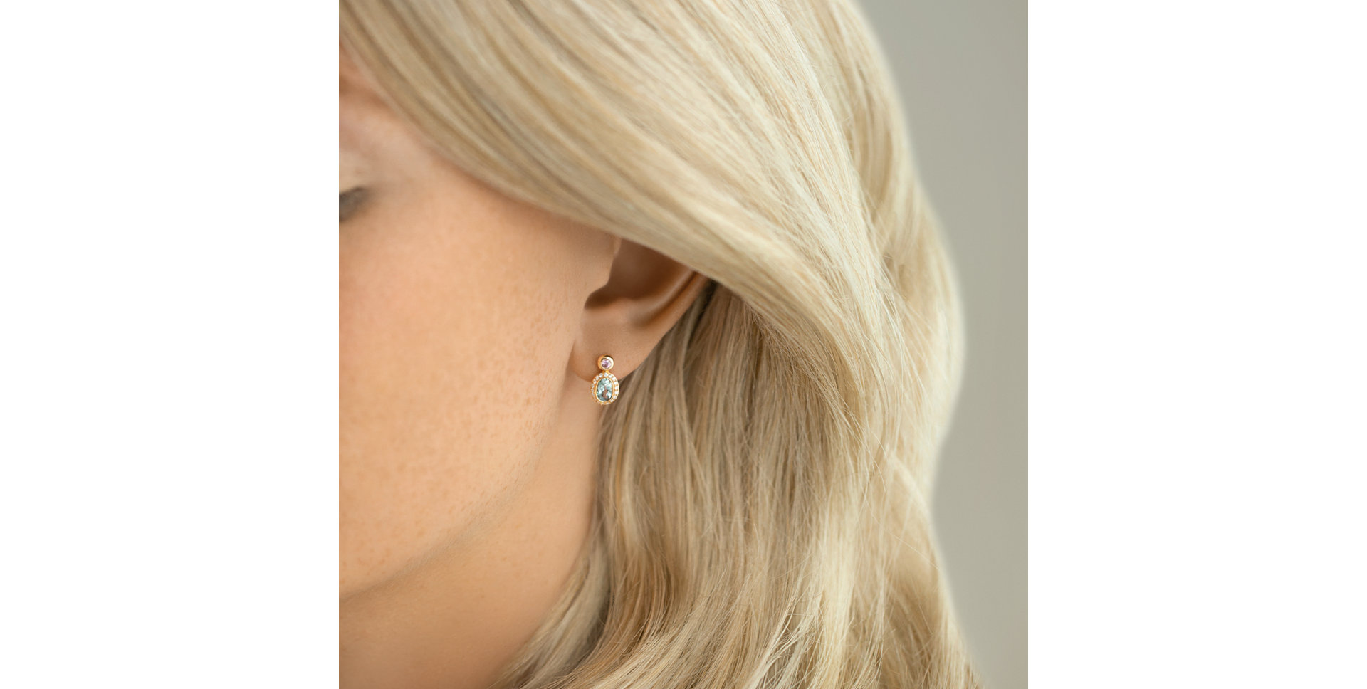 Diamond earrings with Aquamarine and Sapphire Lèpre