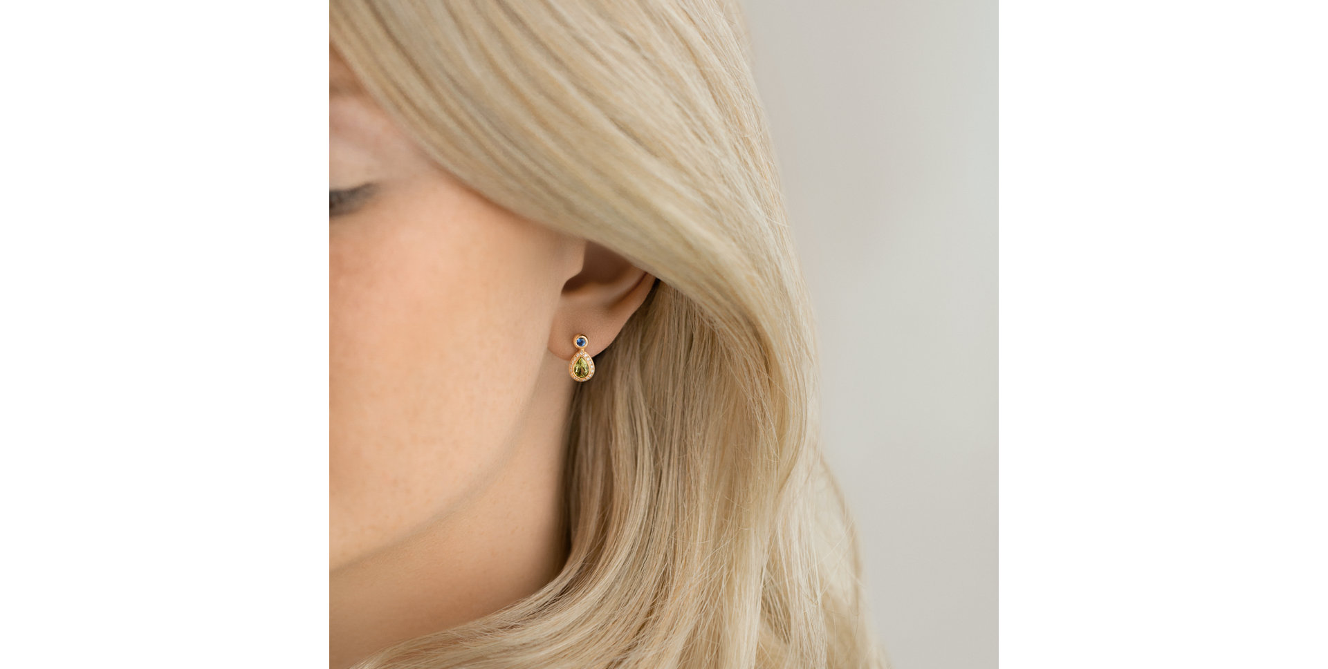 Diamond earrings with Peridote and Sapphire Charme