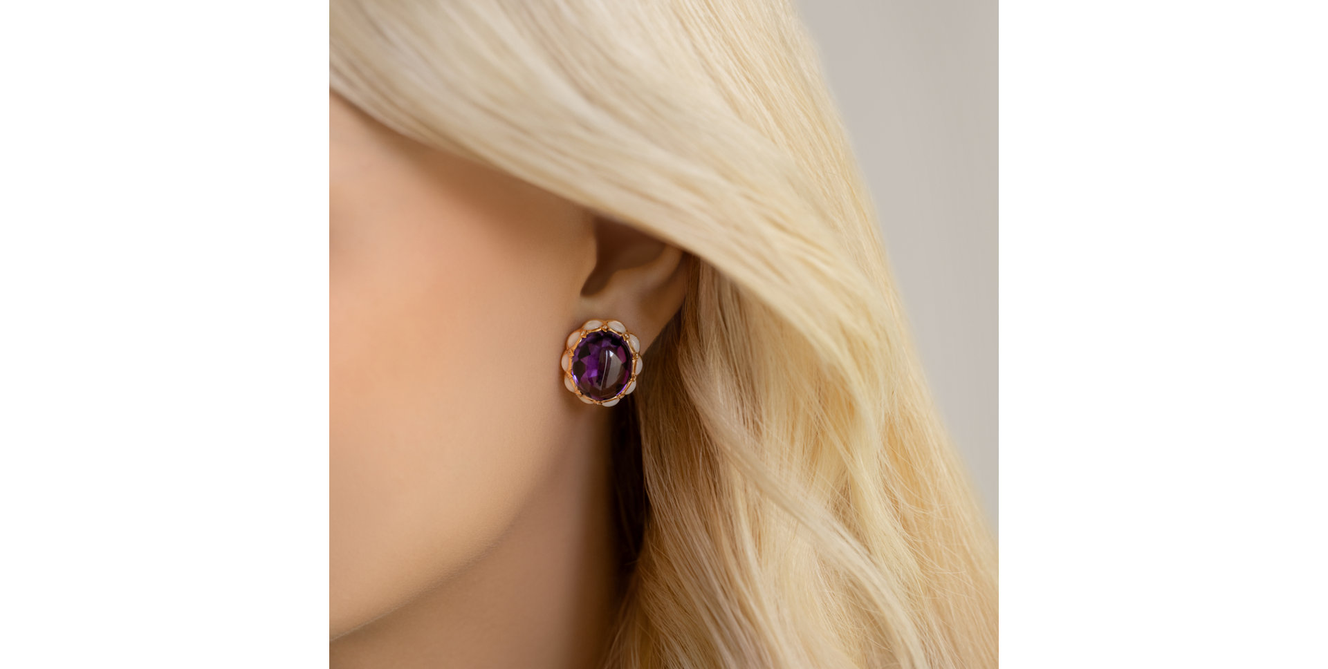 Diamond earrings with Amethyst and Mother of Pearl Primavera Gift