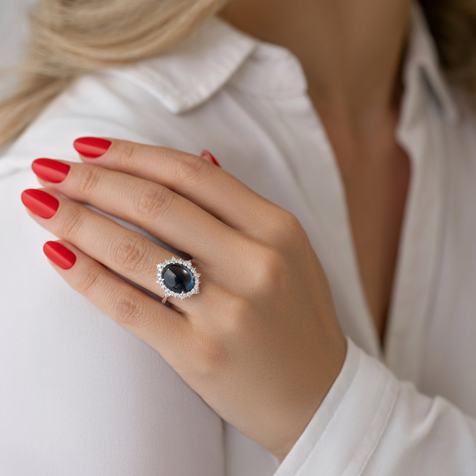 Diamond ring with Topaz Blue Hope