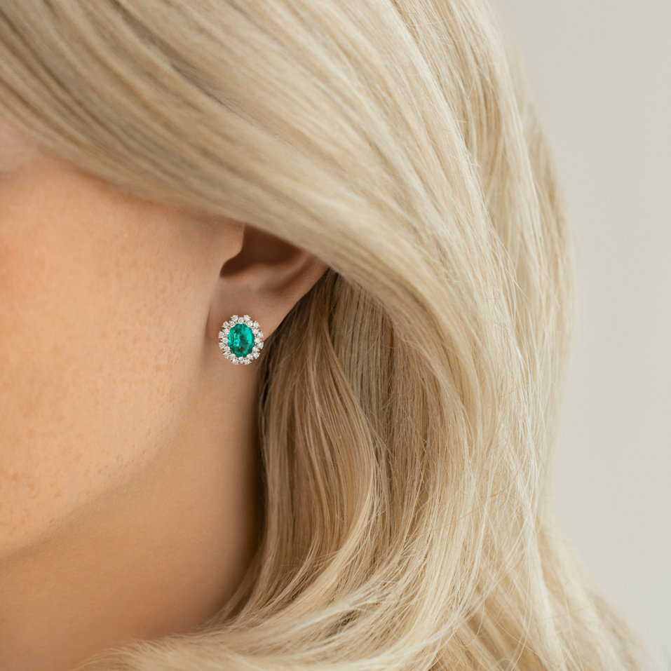 Diamond earrings with Emerald Space Guardian