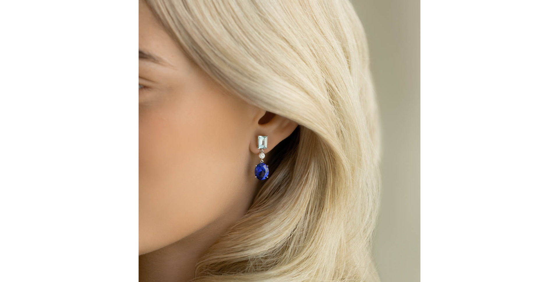 Diamond earrings, Aquamarine and Tanzanite Miracle Rain